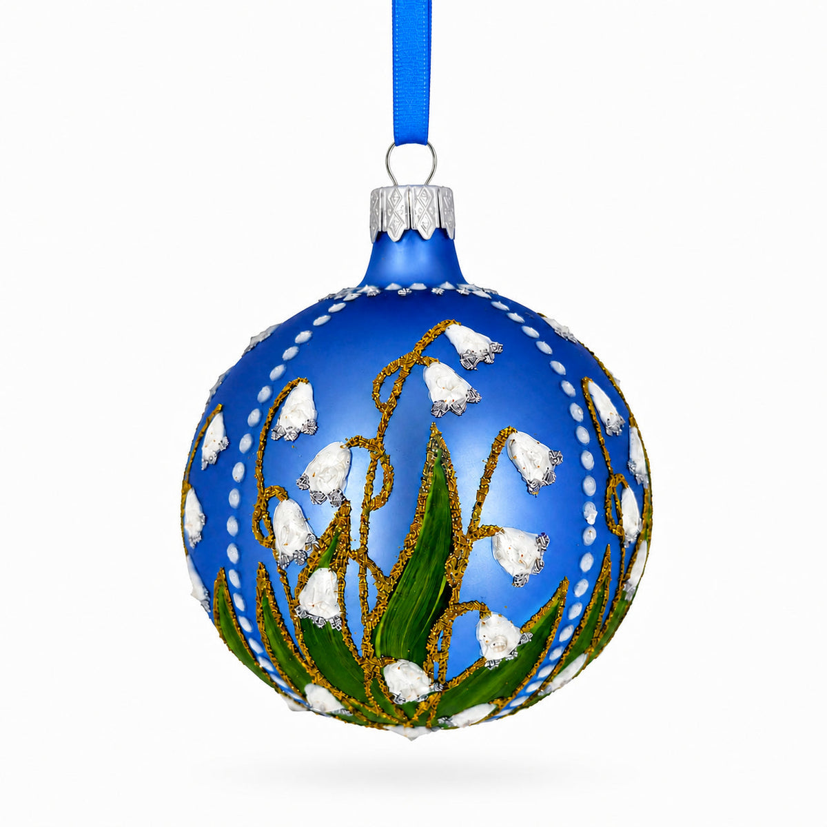Lily of the Valley on Blue Glass Ball Christmas Ornament