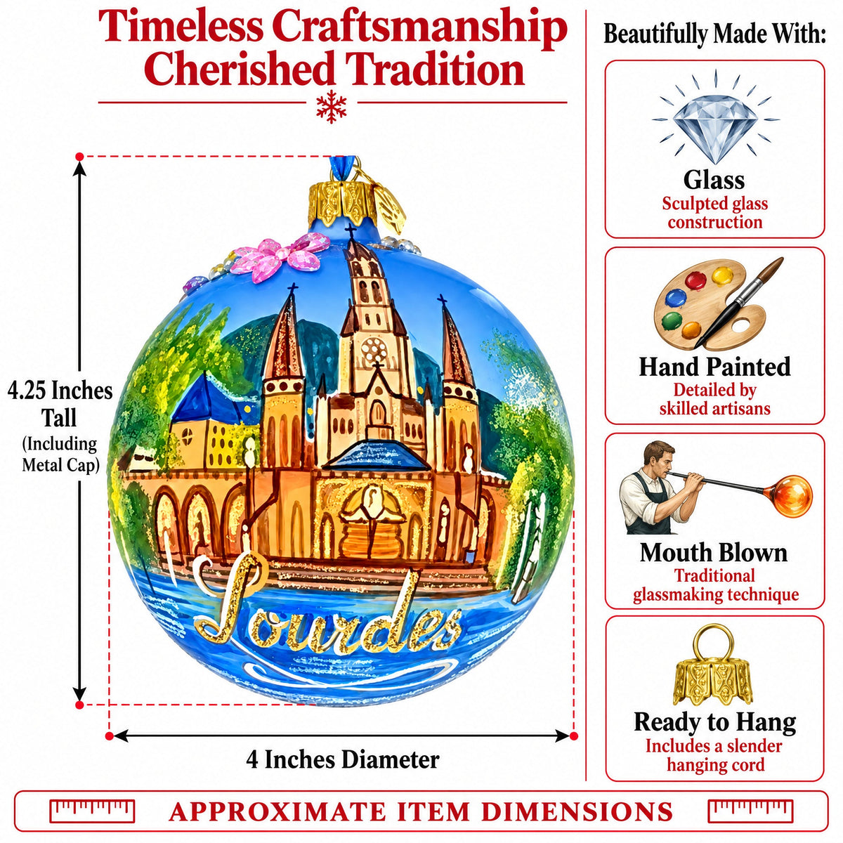 Lourdes, France Translucent Glass Ball Christmas Ornament