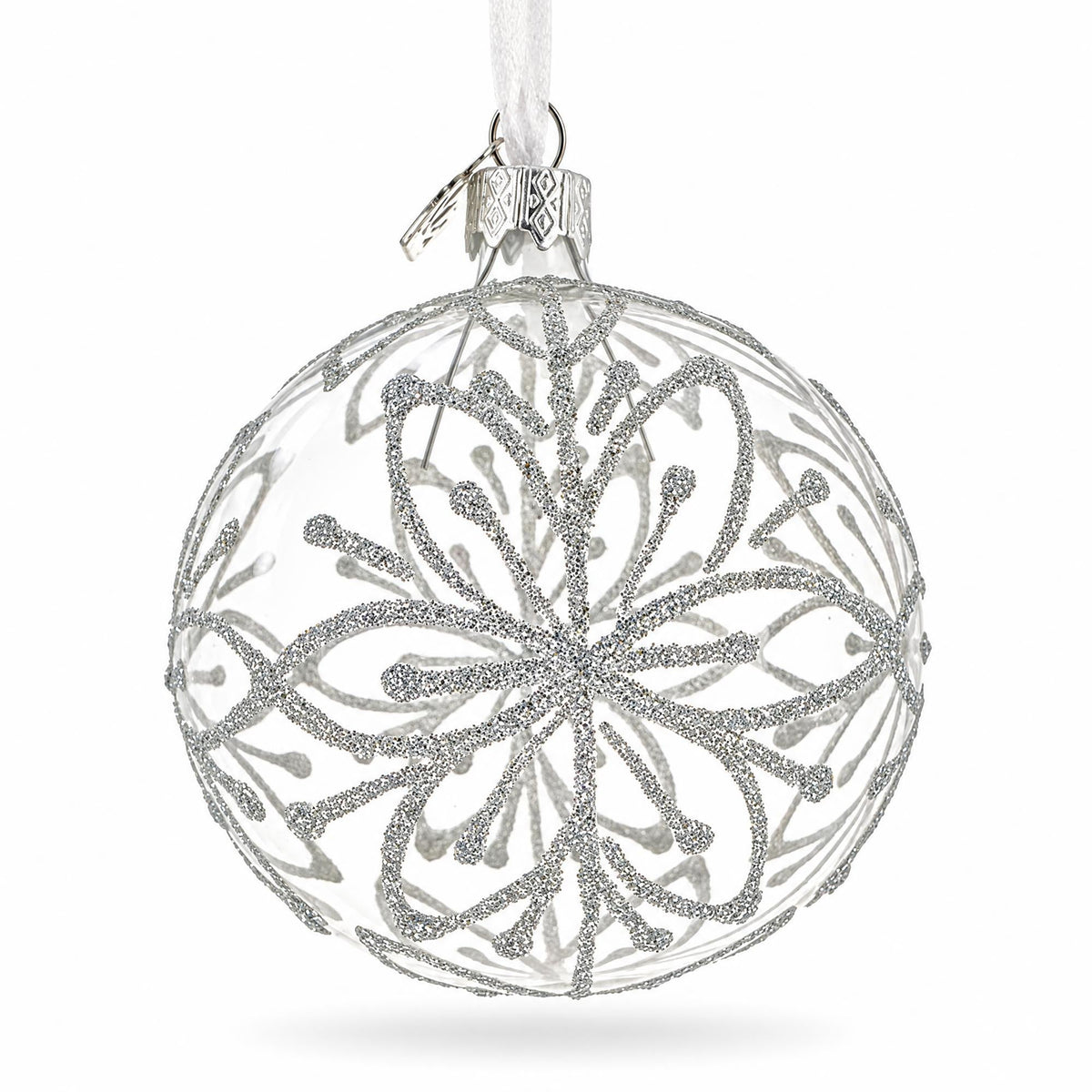 Silver Glitter Snowflake Clear Glass Ball Christmas Ornament