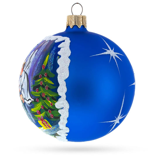 Santa’s Blessing with Angel Glass Ball Ornament 3.25 Inches