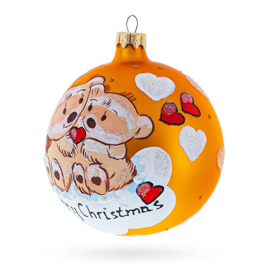 Merry Christmas from Two Bears in Love Glass Ball Christmas Ornament 3.25 Inches