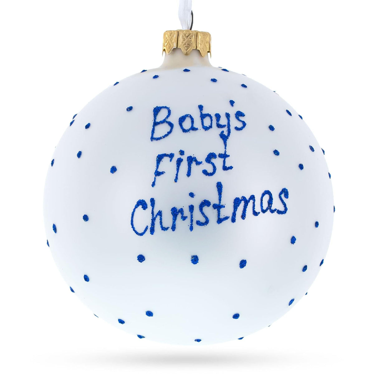 Boy Opening Gift Glass Ball Baby's First Christmas Ornament 4 Inches