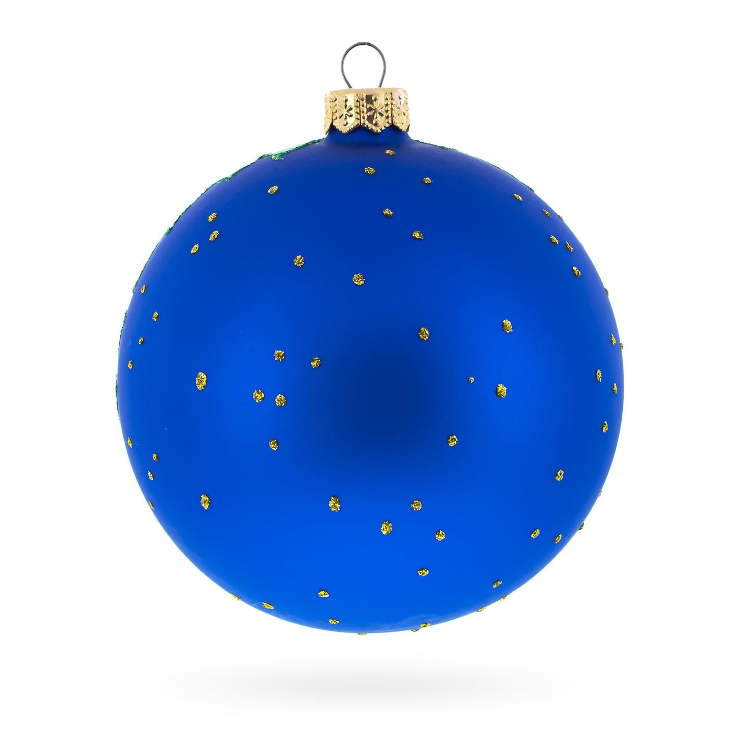 Navy Sailor Boy Holding American Flag Blue Ball Glass Christmas Ornament 4 Inches