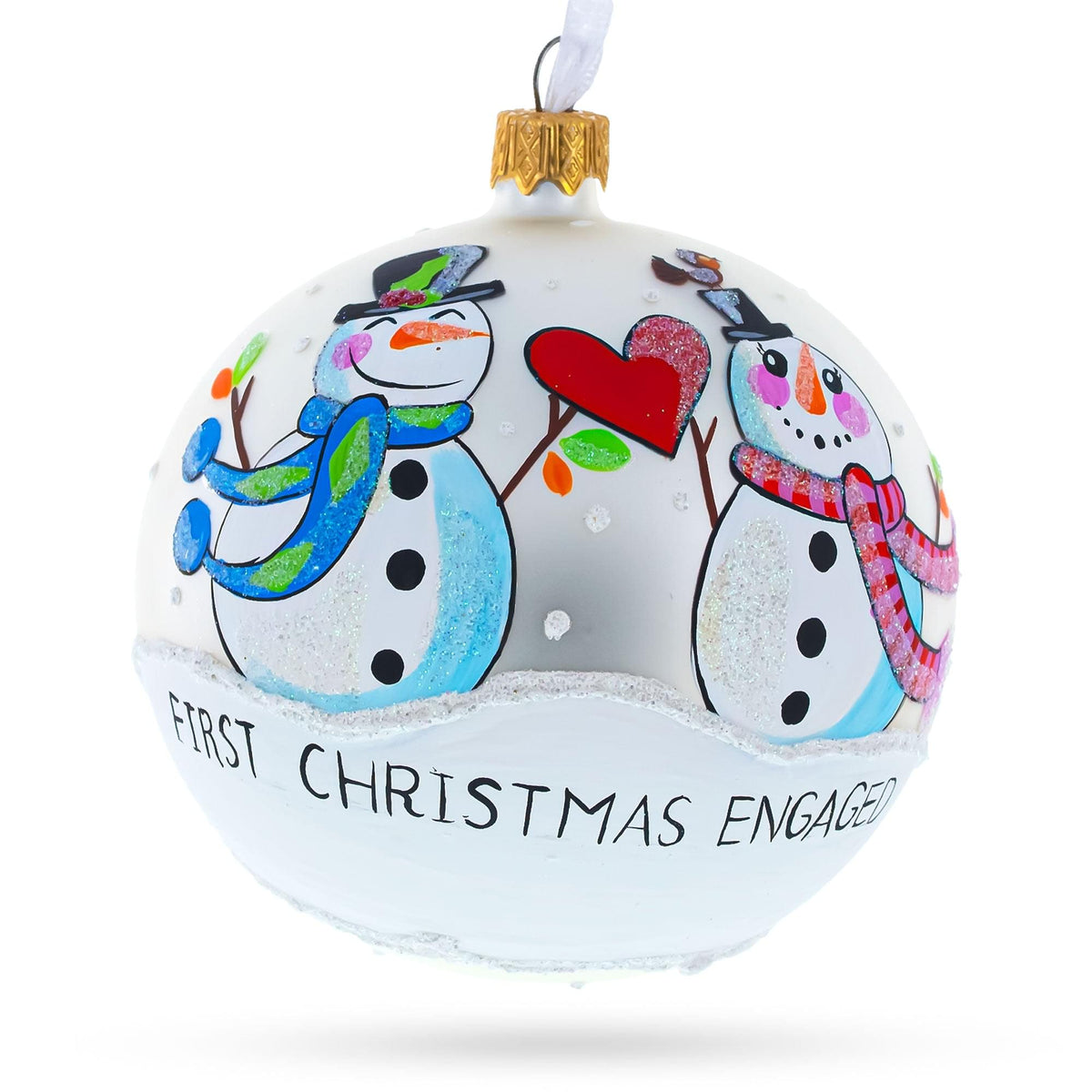 a white ball with snowmen painted on it