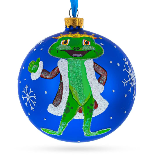 The Frog King Crowned in Splendor Hand-Glass Ball Christmas Ornament 4 Inches