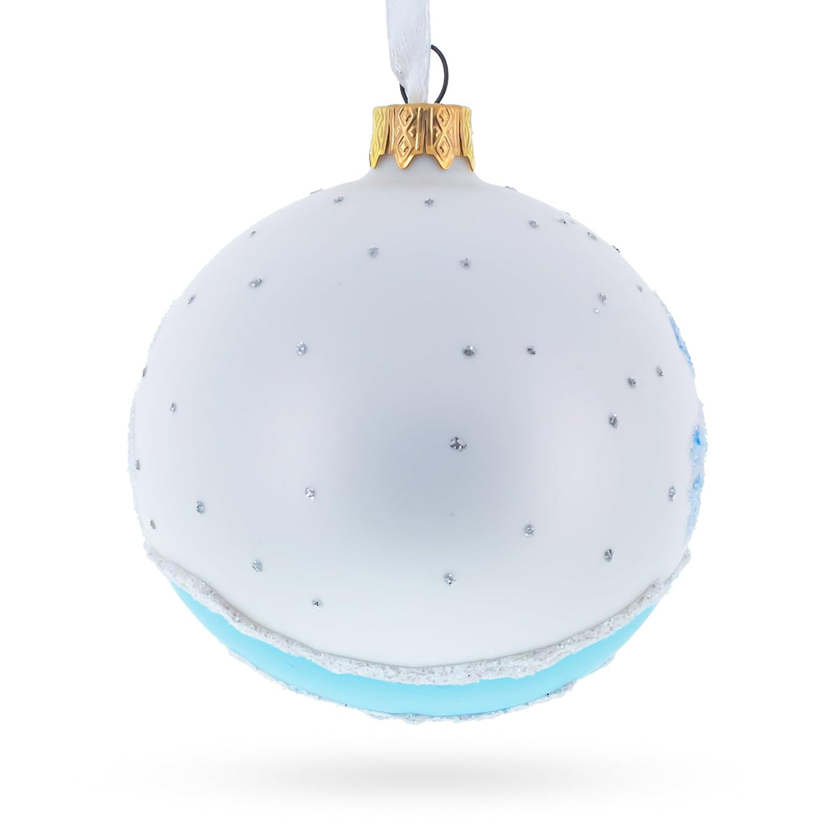 Puppy on the Snow Glass Christmas Ornament 3.25 Inches