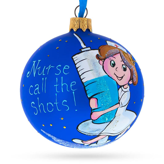 Medical Professional Nurse with Syringe Glass Ball Christmas Ornament 3.25 Inches