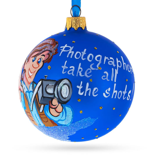 Photographer Holding Camera Glass Christmas Ornament 3.25 Inches