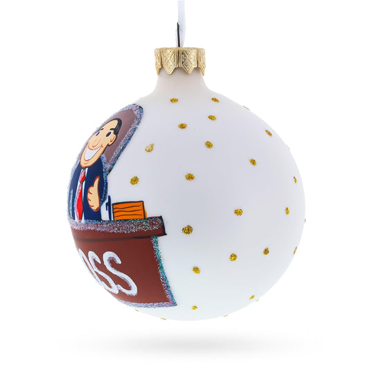 Cheerful Leader Glass Ball Boss Christmas Ornament 3.25 Inches