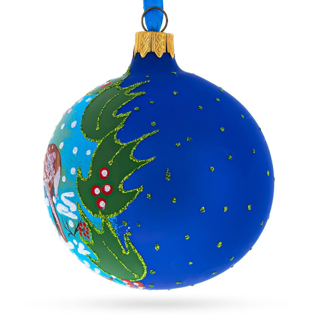 Deer in the Woods Glass Ball Christmas Ornament 3.25 Inches