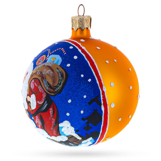 Santa Climbing Down the Chimney Glass Ball Christmas Ornament 3.25 Inches