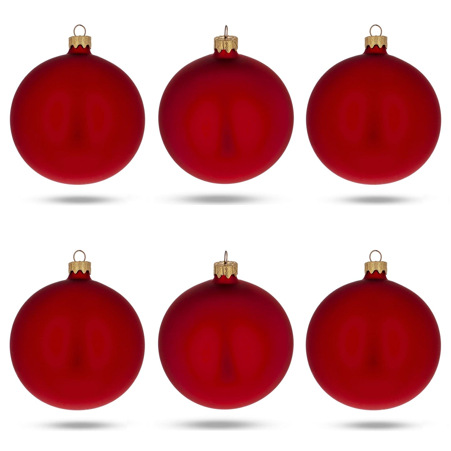 Set of 6 Matte Red Glass Ball Christmas Ornaments 3.25 Inches