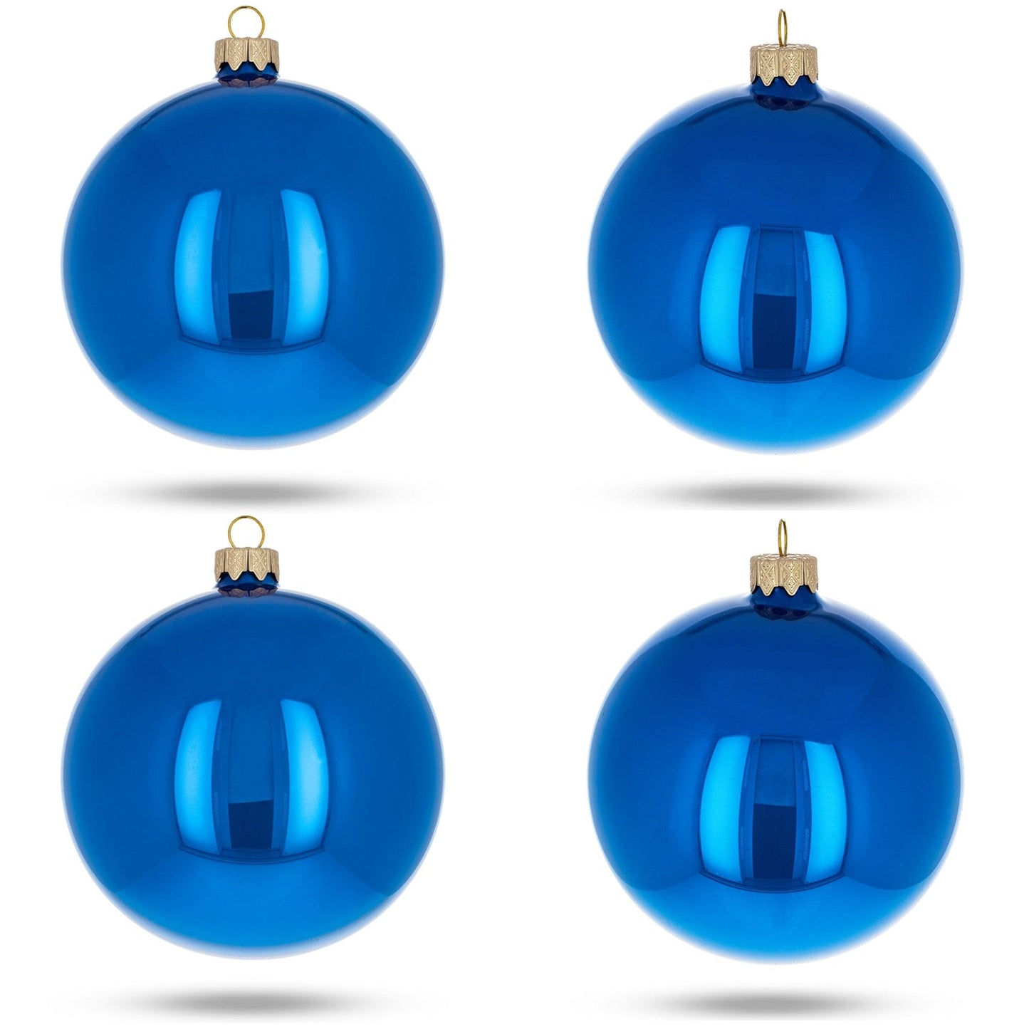 Set of 4 Glossy Blue Glass Ball Christmas Ornaments 4 Inches