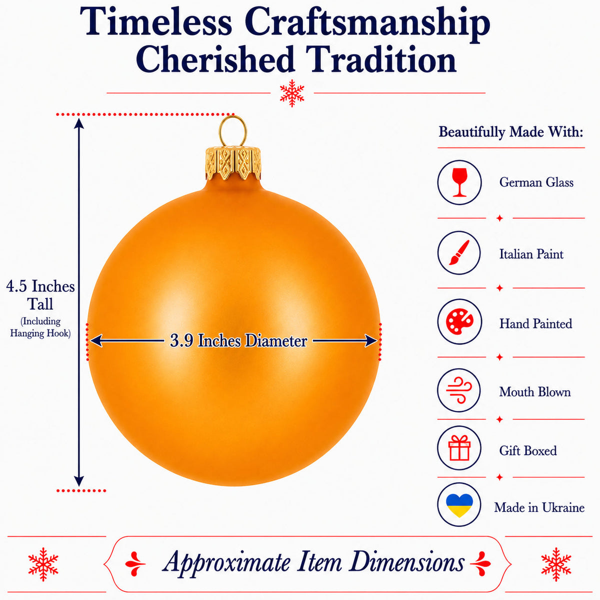 a yellow christmas ornament with measurements