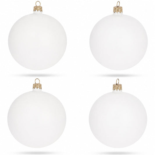 Set of 4 Matte White Glass Ball Christmas Ornaments 4 Inches (024)
