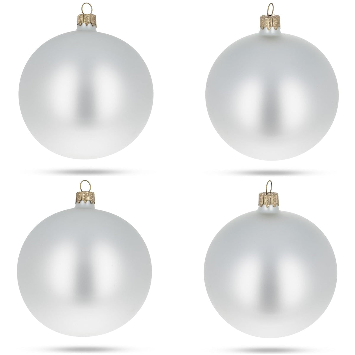 Set of 4 Matte White Glass Ball Christmas Ornaments 4 Inches