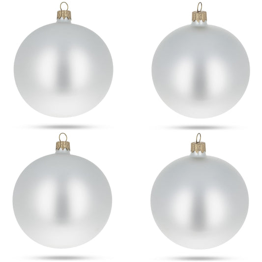 Set of 4 Matte White Glass Ball Christmas Ornaments 4 Inches