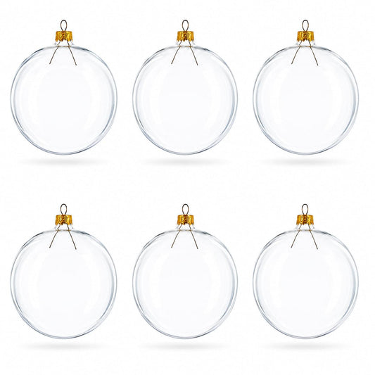 Set of 6 Clear Glass Ball Christmas Ornaments DIY Craft 3.25 Inches