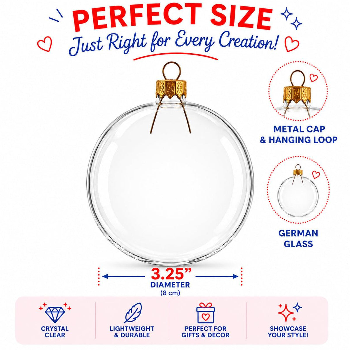 Set of 6 Clear Glass Ball Christmas Ornaments DIY Craft 3.25 Inches