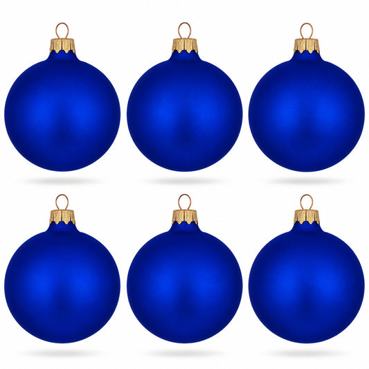 Set of 6 Blue Matte Glass Ball Christmas Ornaments 3.25 Inches (035)