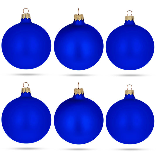 Set of 6 Blue Matte Glass Ball Christmas Ornaments 3.25 Inches