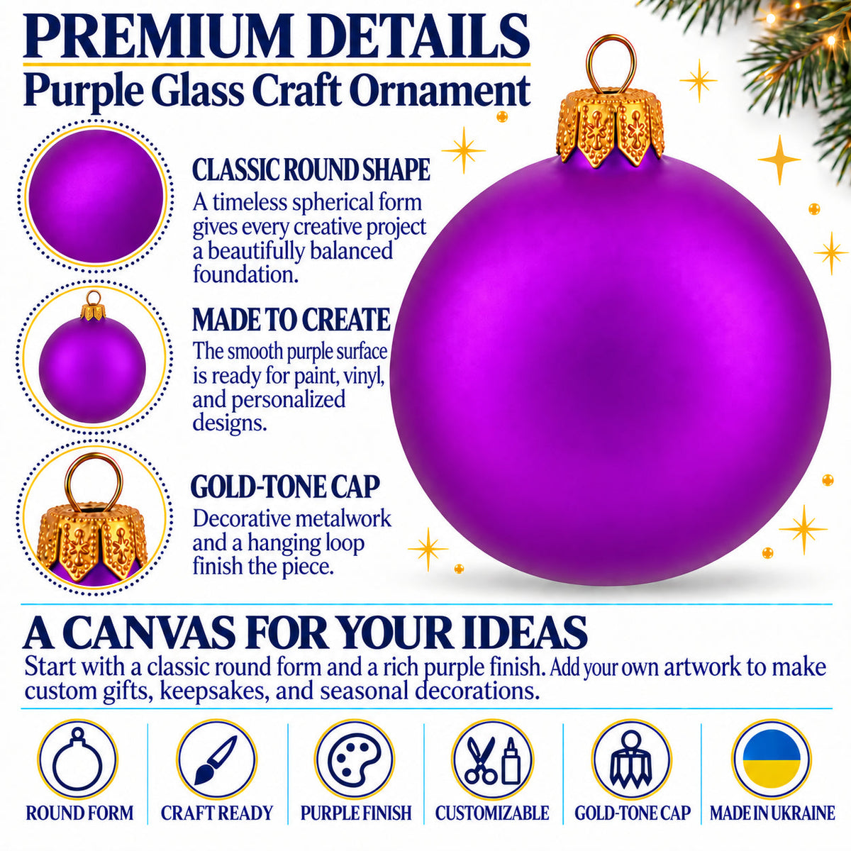 a purple ornament with text and pictures