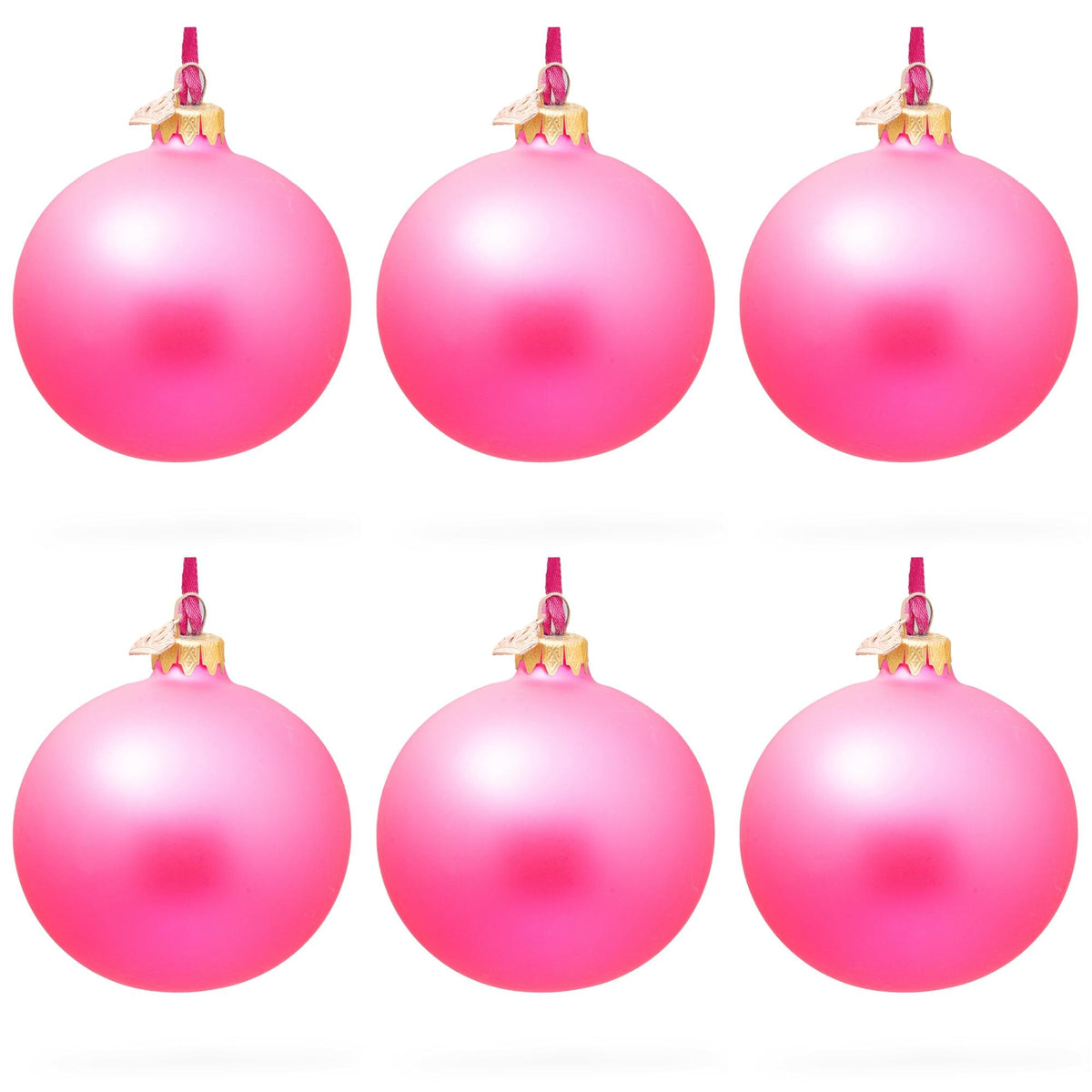 Set of 6 Solid Pink Glass Ball Christmas Ornaments 3.25 Inches