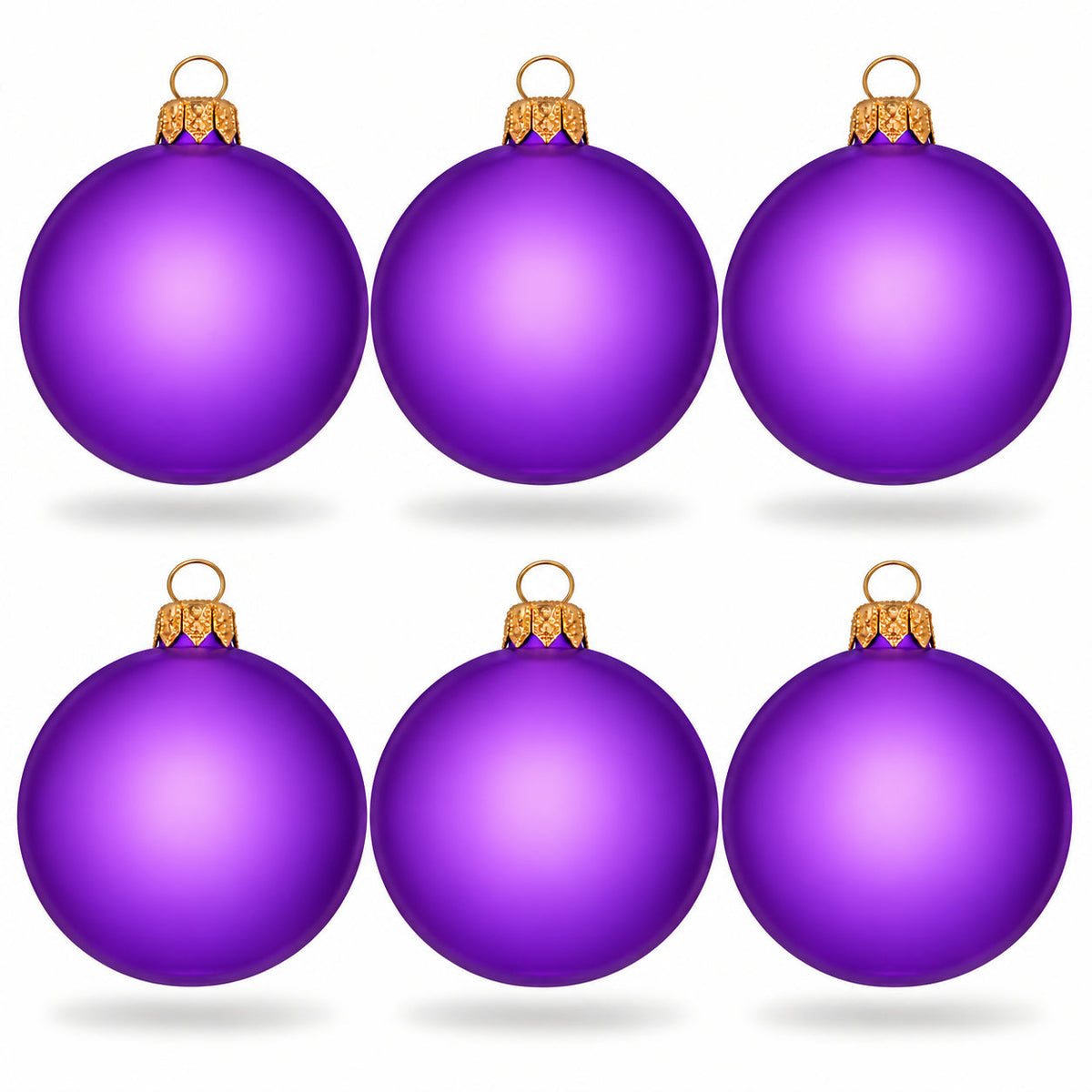 Set of 6 Translucent Purple Glass Ball Christmas Ornaments (052)