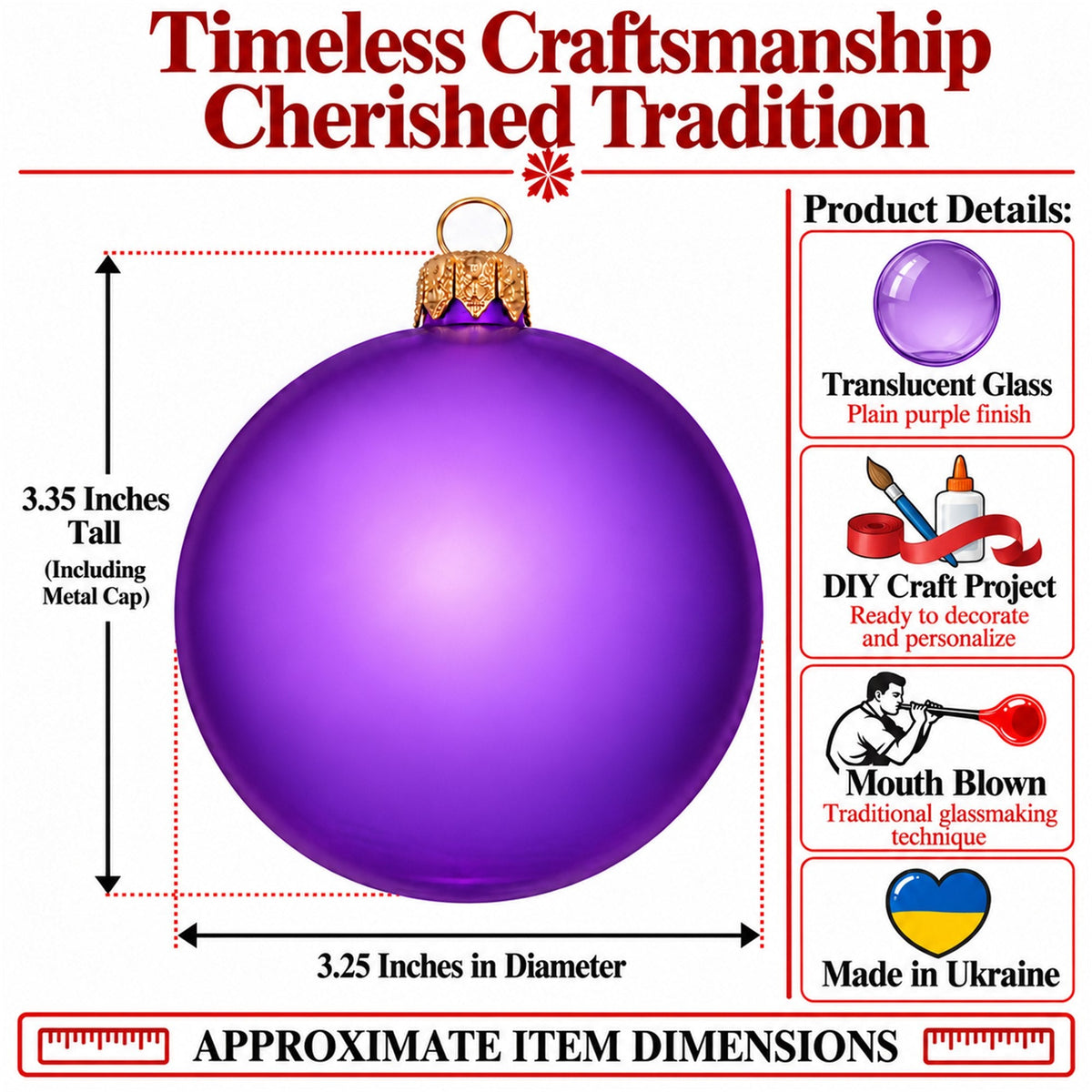 Set of 6 Translucent Purple Glass Ball Christmas Ornaments (052)