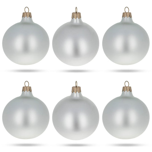 Set of 6 Matte White Glass Ball Christmas Ornaments 3.25 Inches