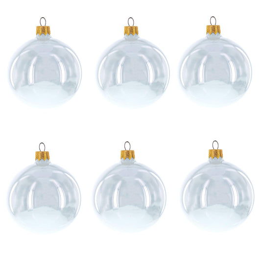 Set of 6 White Glossy Glass Ball Christmas Ornaments 3.25 Inches