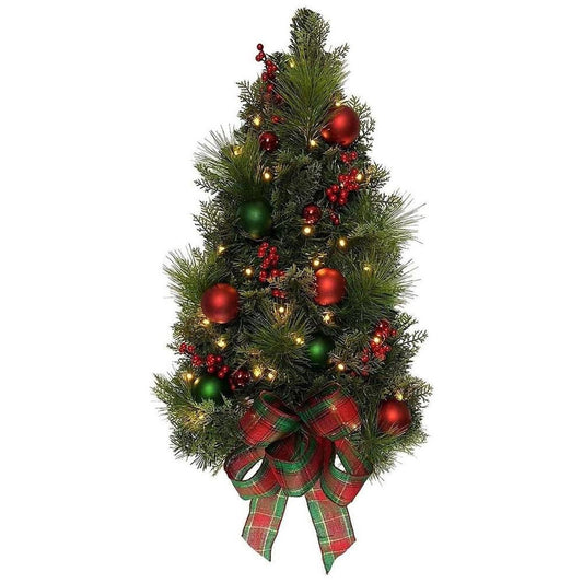 Kurt Adler 26-Inch Battery-Operated Pre-Lit Red And Green Wall Tree With Bow