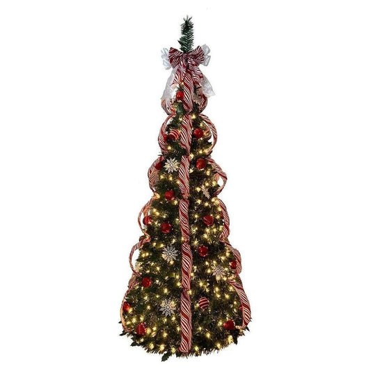 Kurt Adler 6-Foot Pre-Lit Red and White Collapsible Decorated Tree