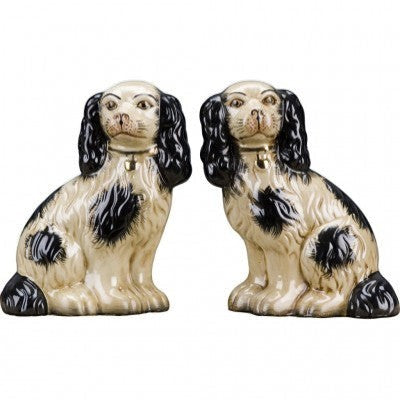 DFP Staffordshire Black with Gold Detailing Chinoiserie Dogs Pair Large Figurines
