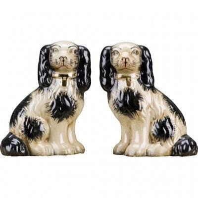 DFP Staffordshire Black with Gold Detail Chinoiserie Dogs Pair Small Figurines