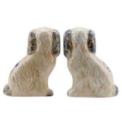 DFP Staffordshire Blue & White Floral Chinoiserie Dogs Pair Small Figurines