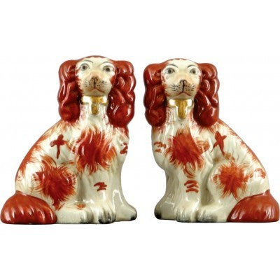 DFP Staffordshire Orange with Gold Detail Chinoiserie Dogs Pair Small Figurines