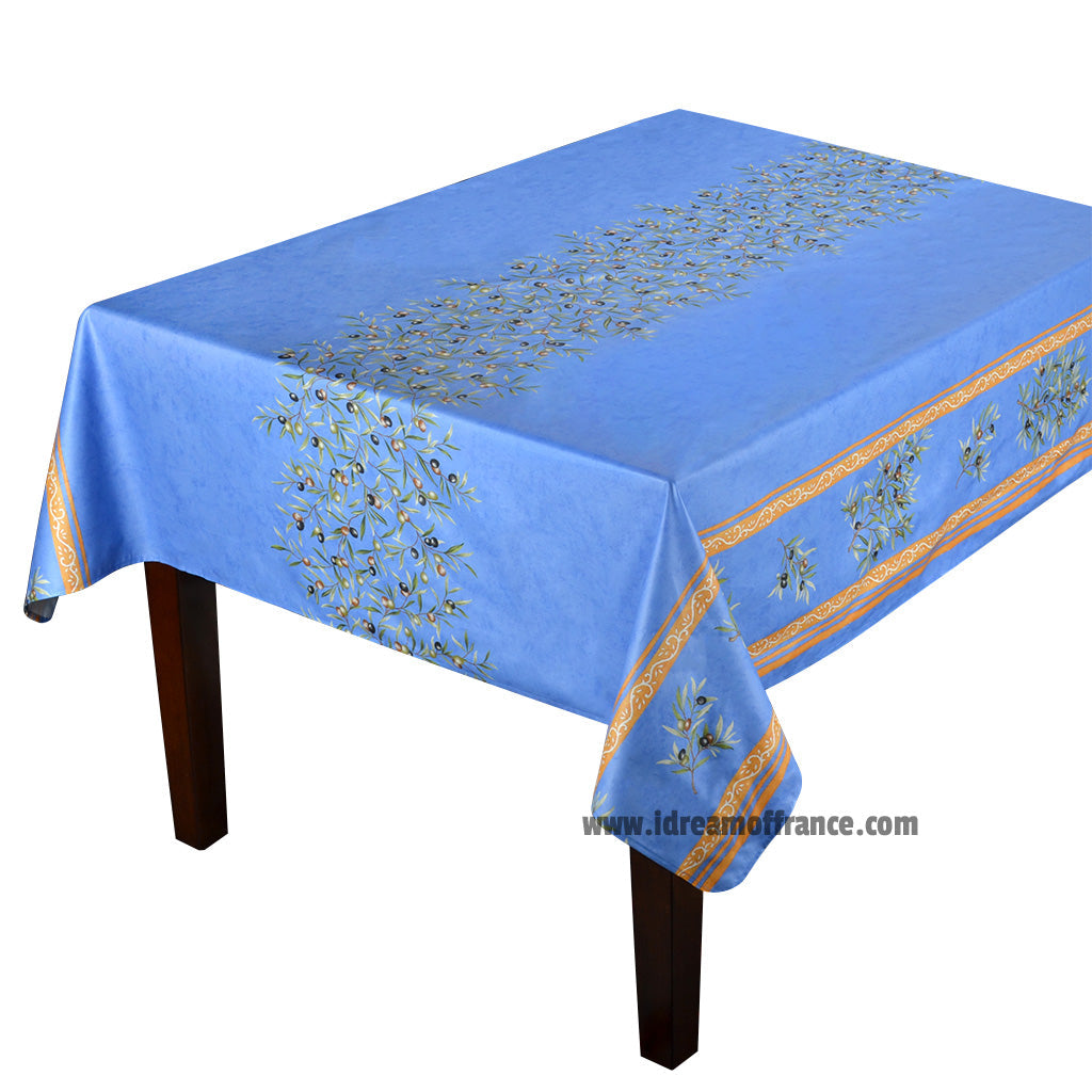 French Provencal tablecloth - Acrylic coated cotton, Spill-proof - 60" square - Clos des Oliviers blue | Label France