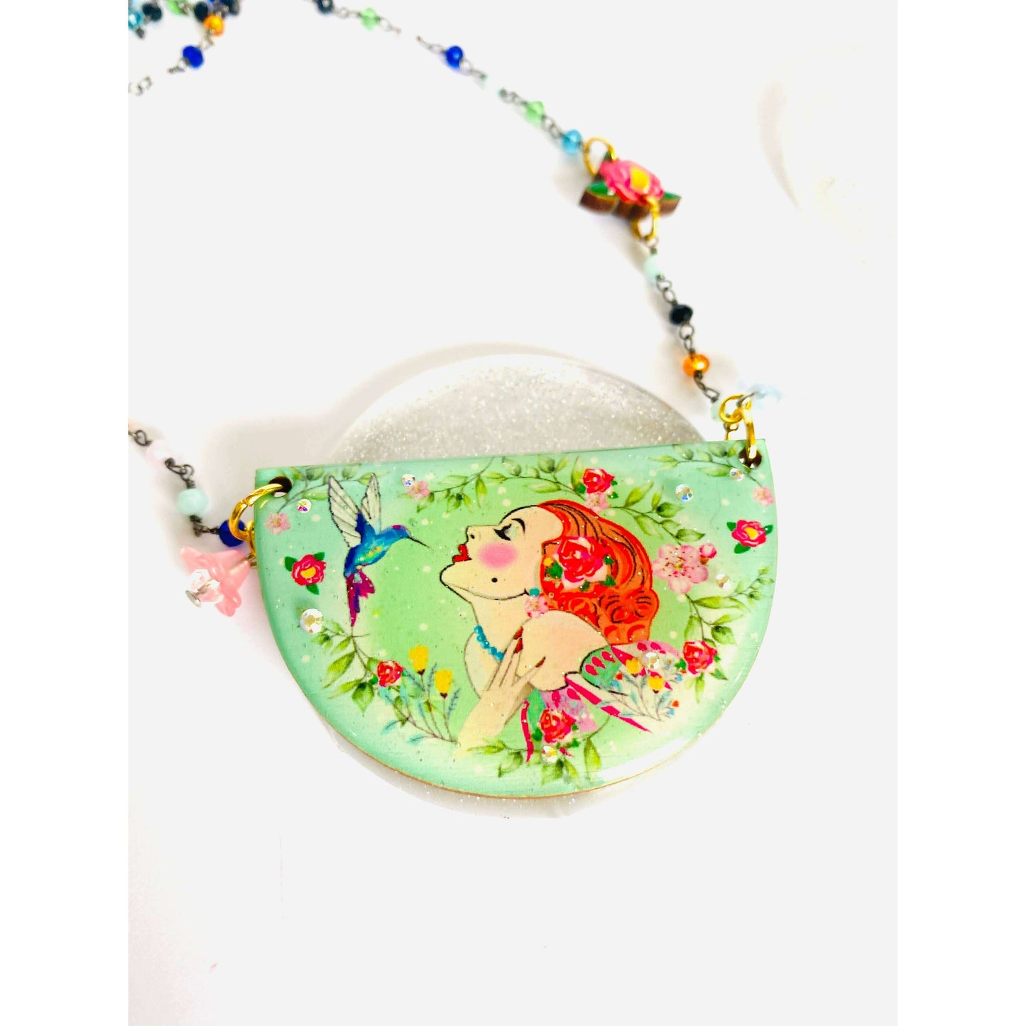 Lady and Hummingbird Statement Necklace by Rosie Rose Parker