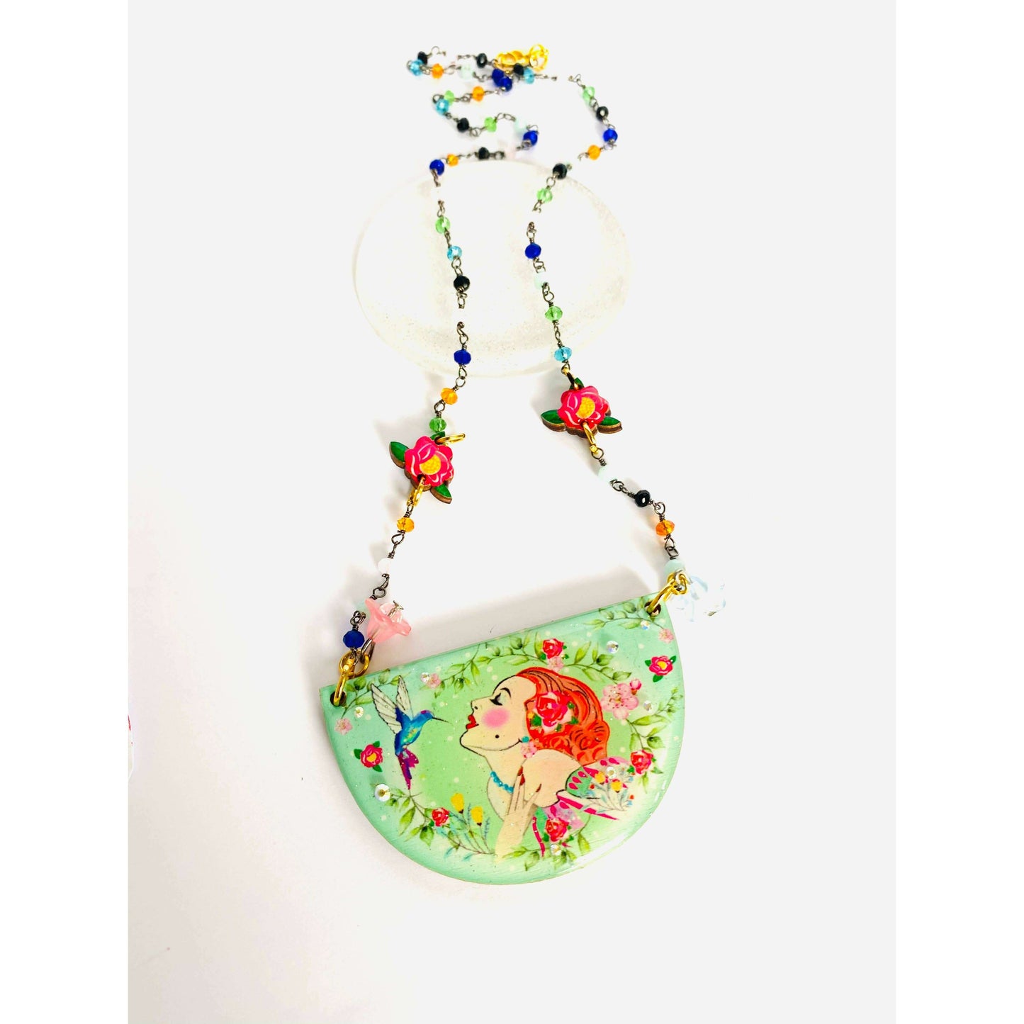 Lady and Hummingbird Statement Necklace by Rosie Rose Parker
