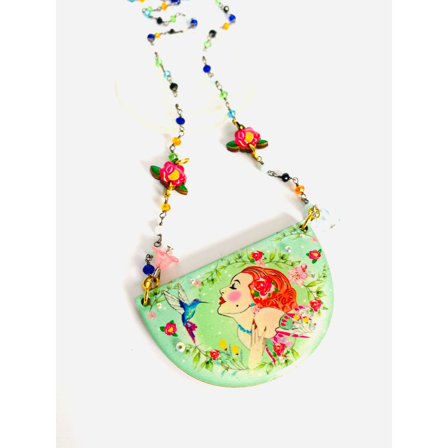 Lady and Hummingbird Statement Necklace by Rosie Rose Parker