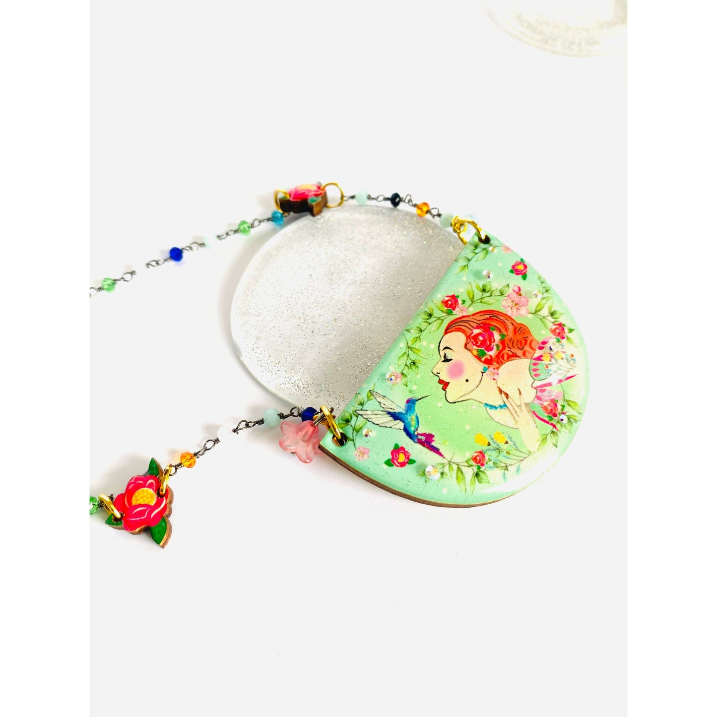 Lady and Hummingbird Statement Necklace by Rosie Rose Parker