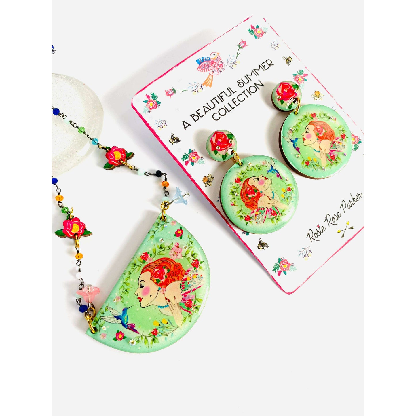 Lady and Hummingbird Statement Necklace by Rosie Rose Parker