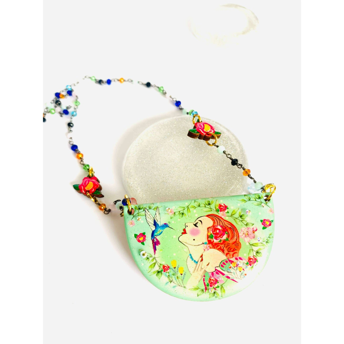 Lady and Hummingbird Statement Necklace by Rosie Rose Parker