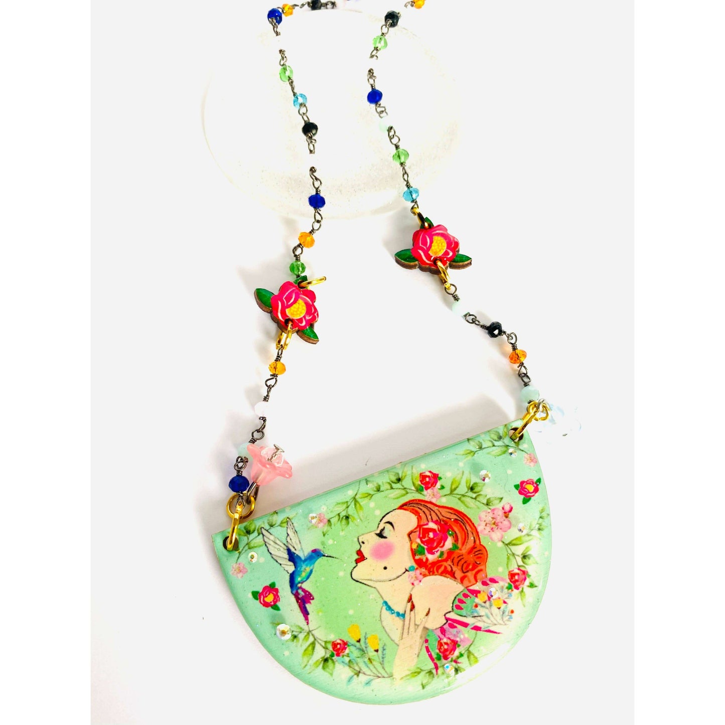 Lady and Hummingbird Statement Necklace by Rosie Rose Parker