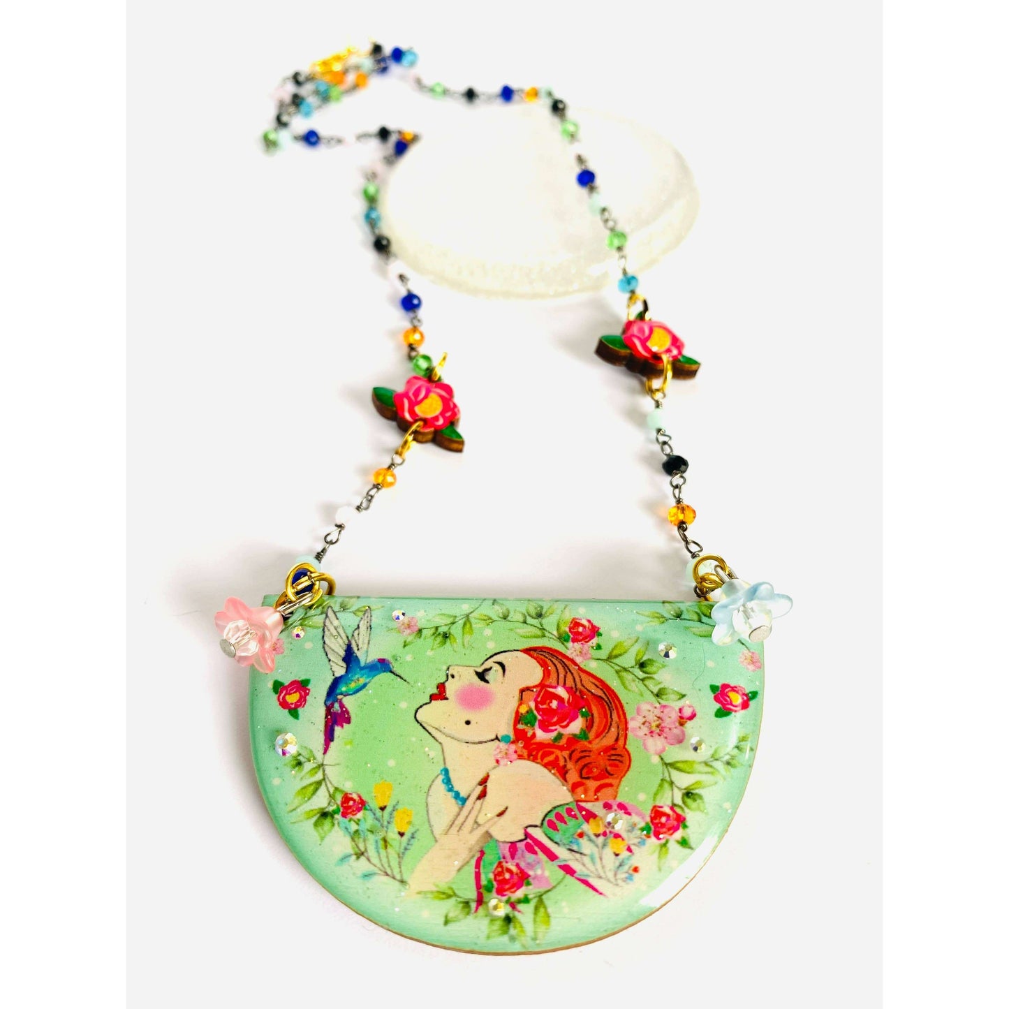 Lady and Hummingbird Statement Necklace by Rosie Rose Parker
