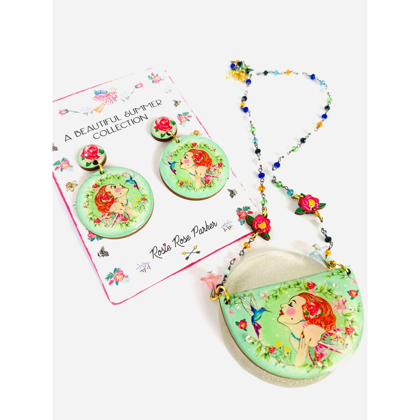 Lady and Hummingbird Statement Necklace by Rosie Rose Parker