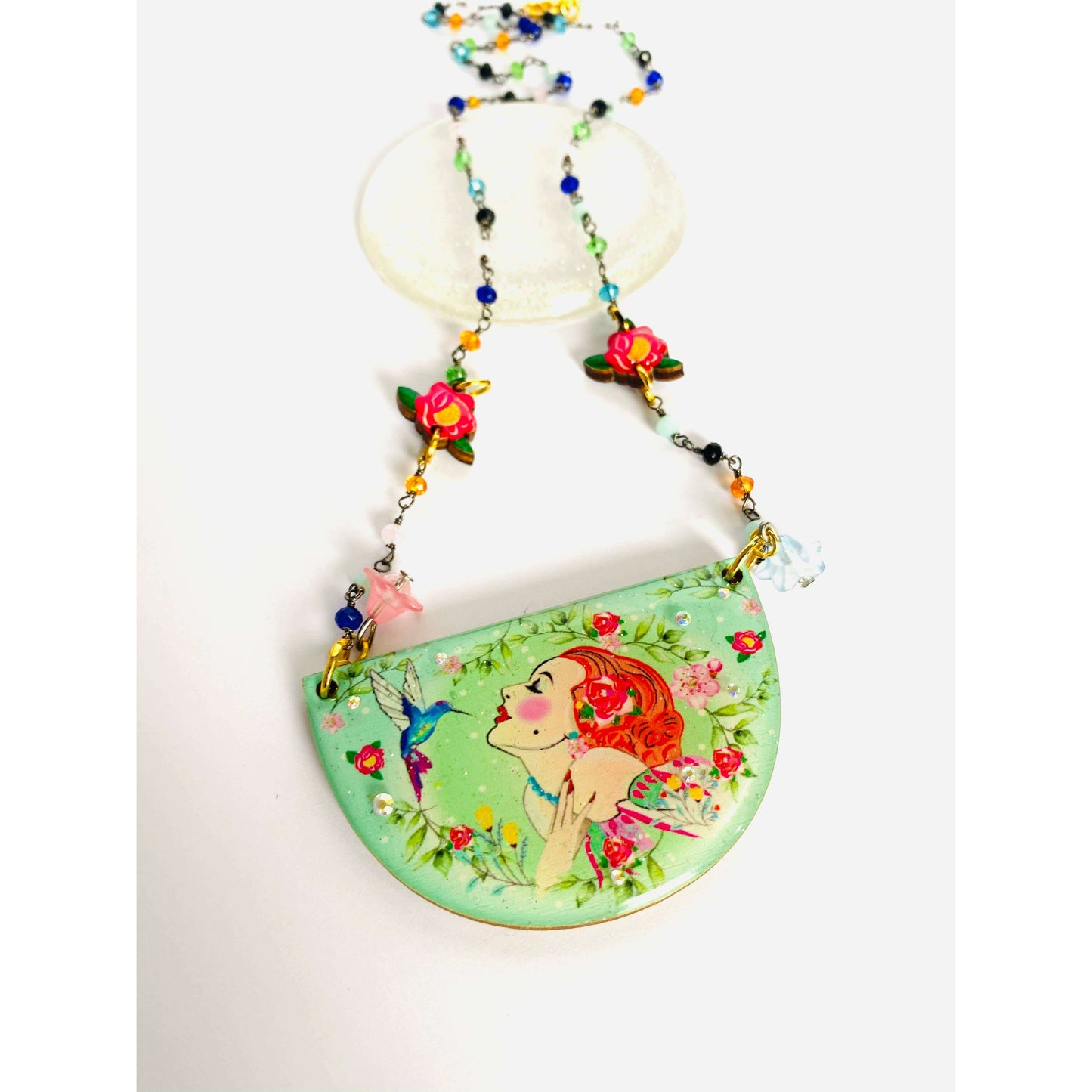 Lady and Hummingbird Statement Necklace by Rosie Rose Parker
