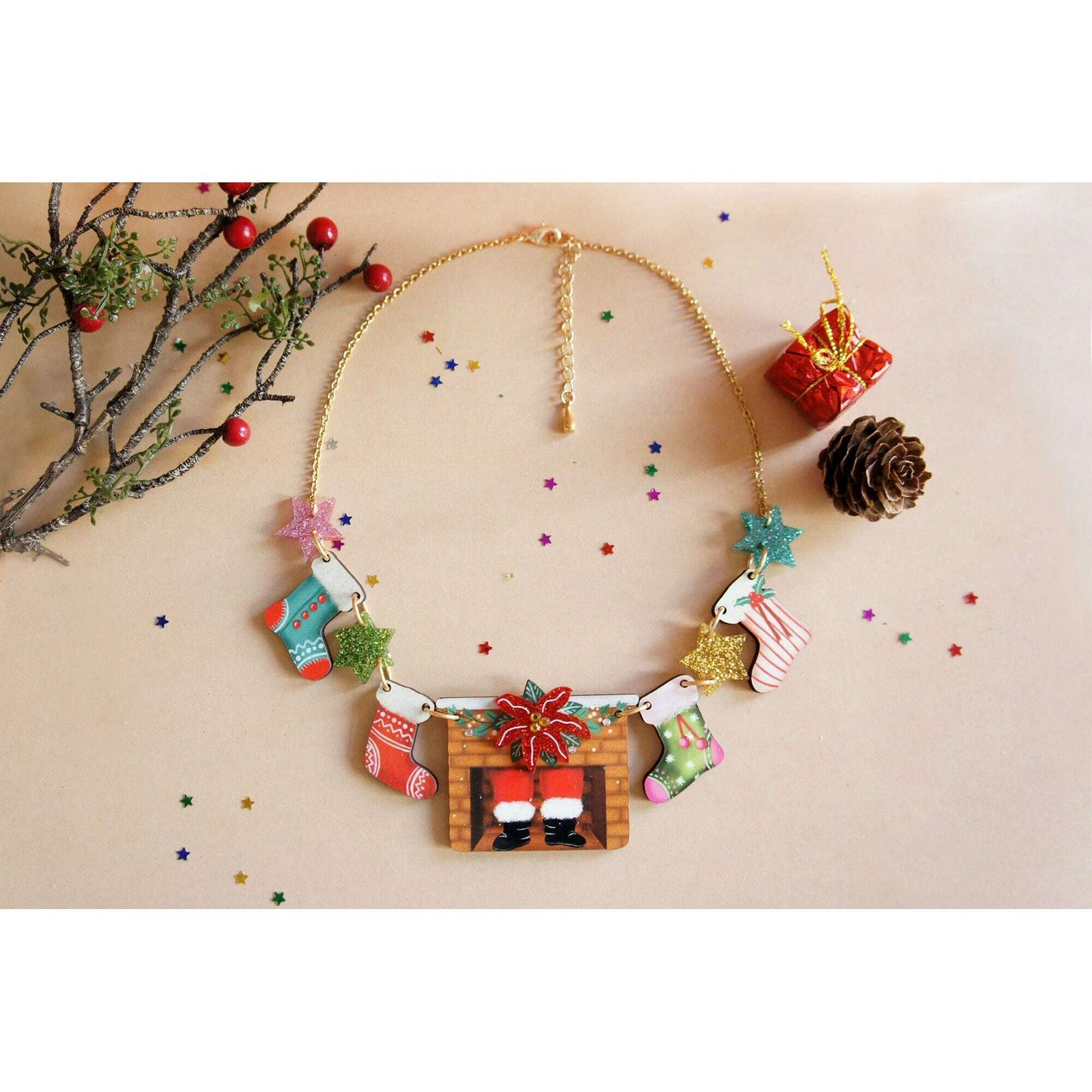 Christmas Chimney with Stockings Necklace by Laliblue