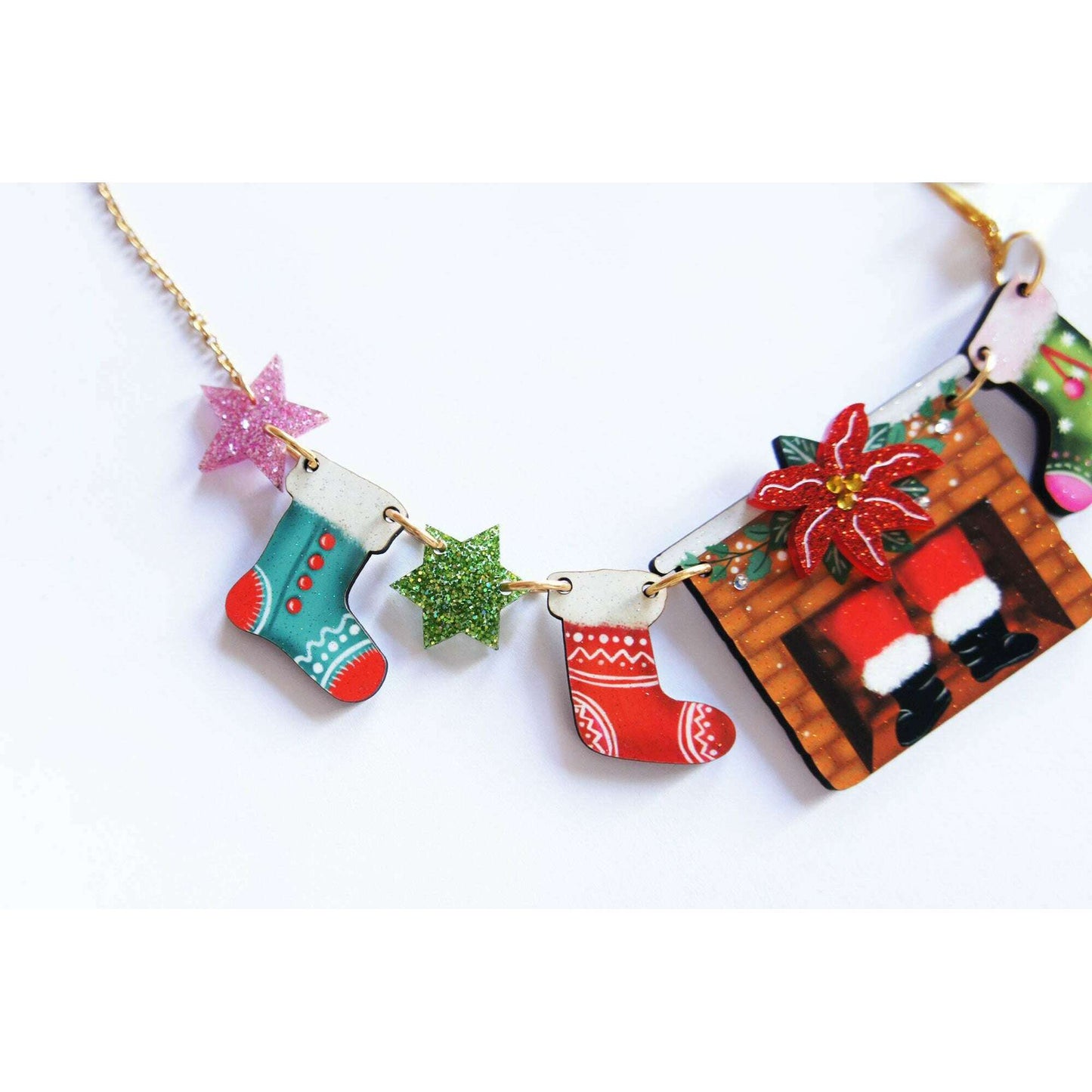 Christmas Chimney with Stockings Necklace by Laliblue